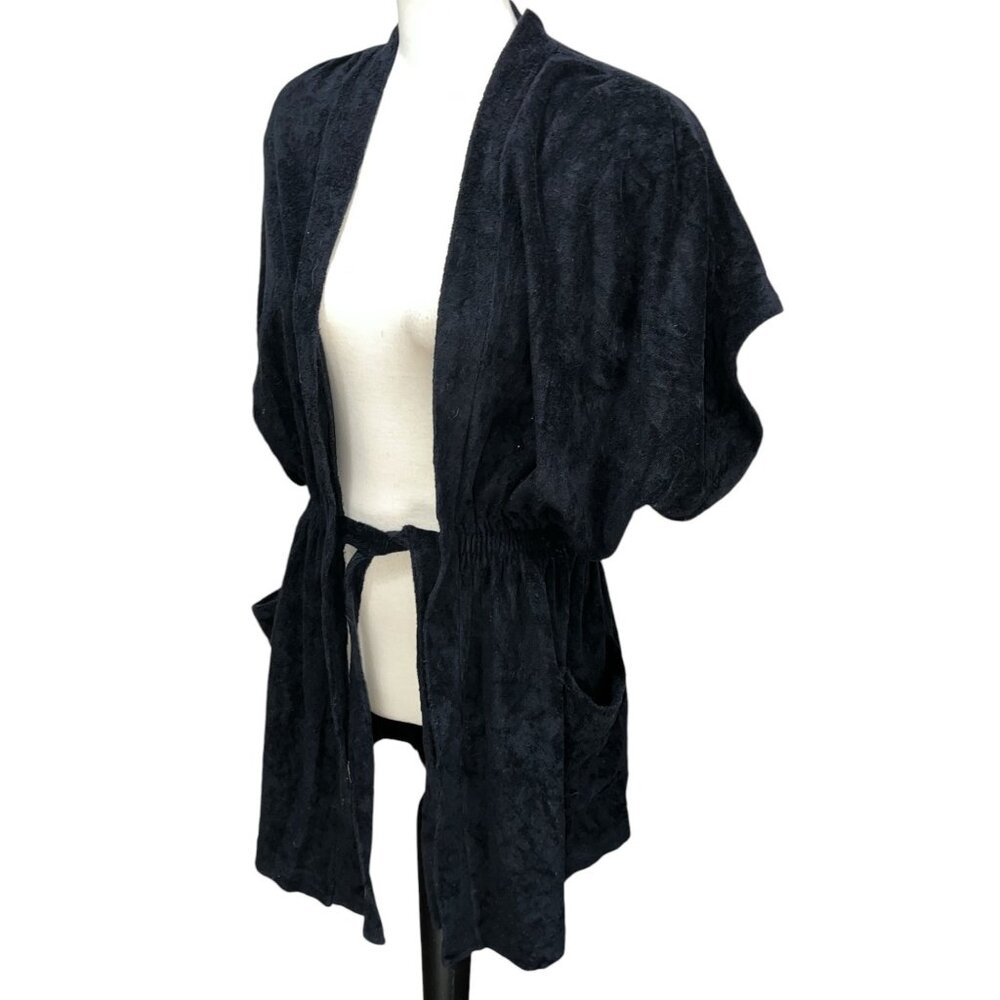 Vintage Gerry 70's Terrycloth Bath Robe Sz Medium Womens Black Short Sleeve Bath
